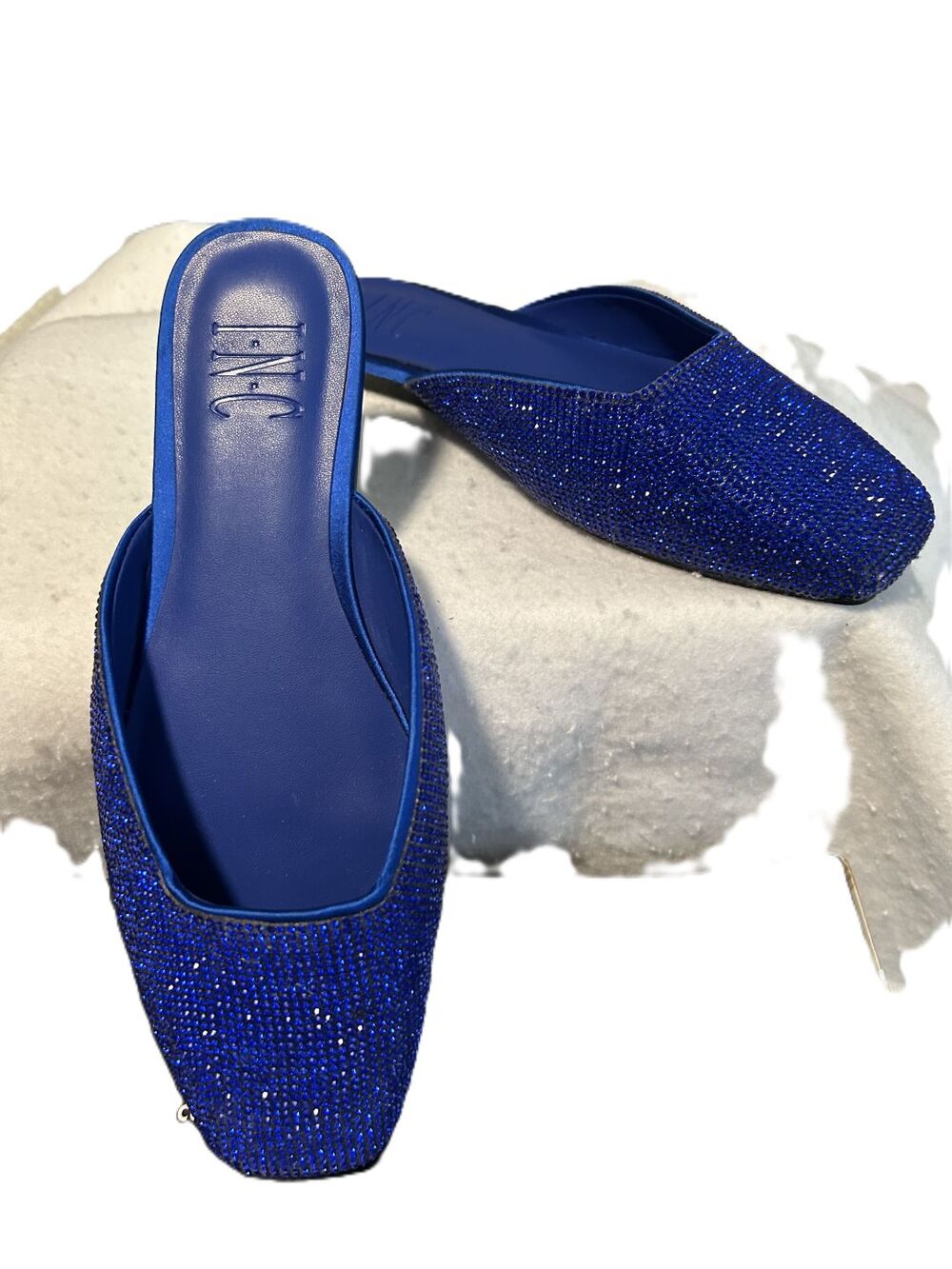 NEW I.N.C Joslyn Cobalt Blue Crystal Backless Square Toe Mules Size 6.5M